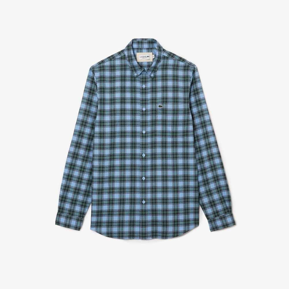 Blue / Green / Navy Blue Lacoste Regular Fit Check Print Flannel Shirt | TJNWKS-873