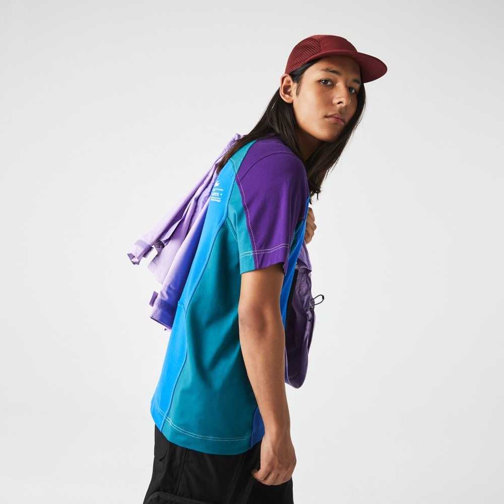 Blue / Green / Purple Lacoste Heritage Regular Fit Color-Block Stretch Pique T-Shirt | WDXQHL-926