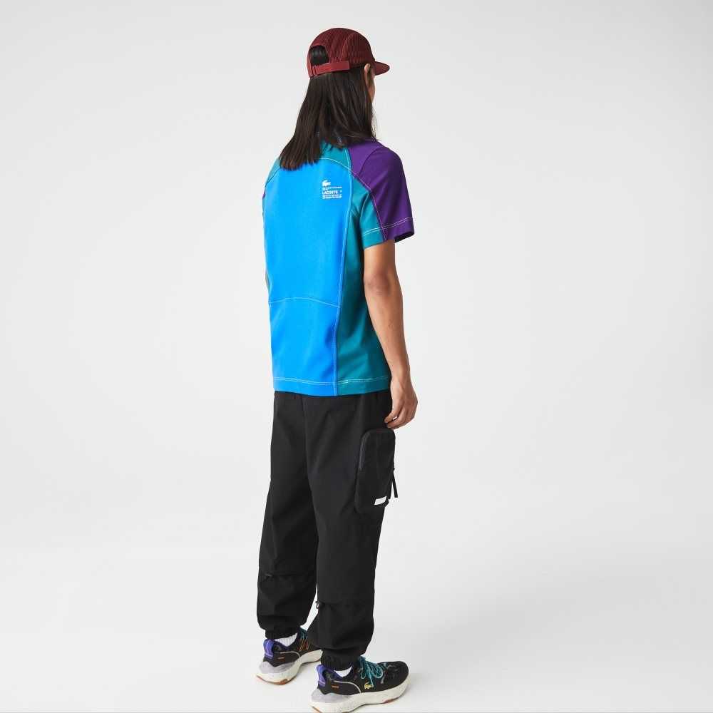 Blue / Green / Purple Lacoste Heritage Regular Fit Color-Block Stretch Pique T-Shirt | WDXQHL-926