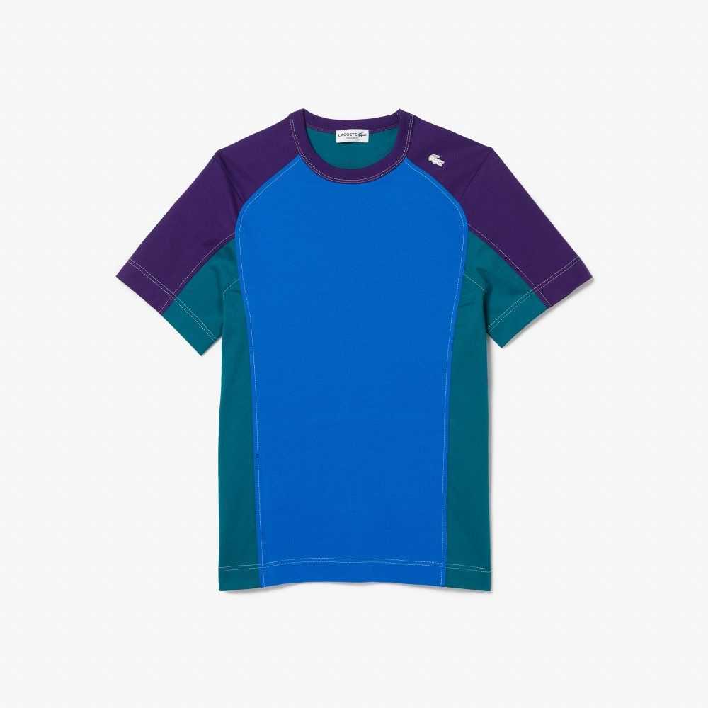 Blue / Green / Purple Lacoste Heritage Regular Fit Color-Block Stretch Pique T-Shirt | WDXQHL-926