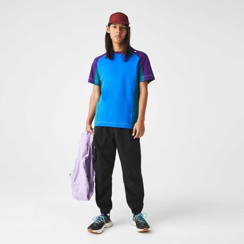 Blue / Green / Purple Lacoste Heritage Regular Fit Color-Block Stretch Pique T-Shirt | WDXQHL-926