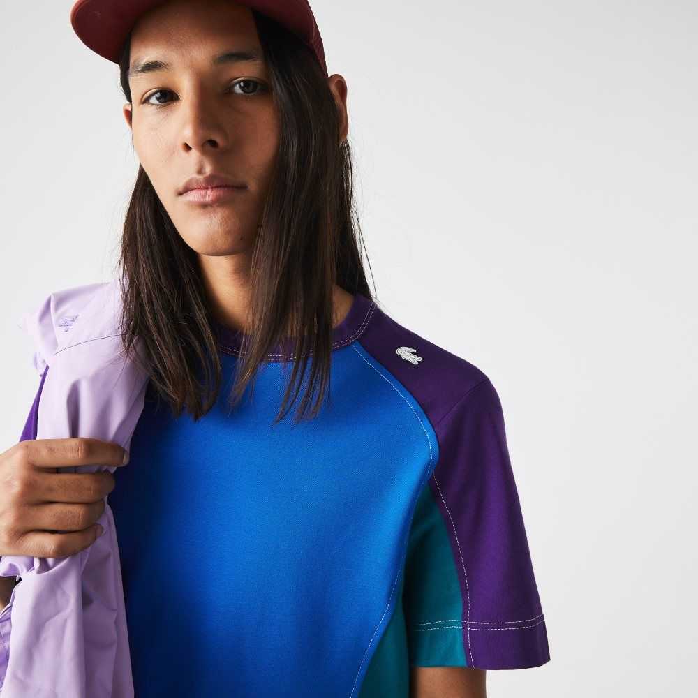 Blue / Green / Purple Lacoste Heritage Regular Fit Color-Block Stretch Pique T-Shirt | WDXQHL-926