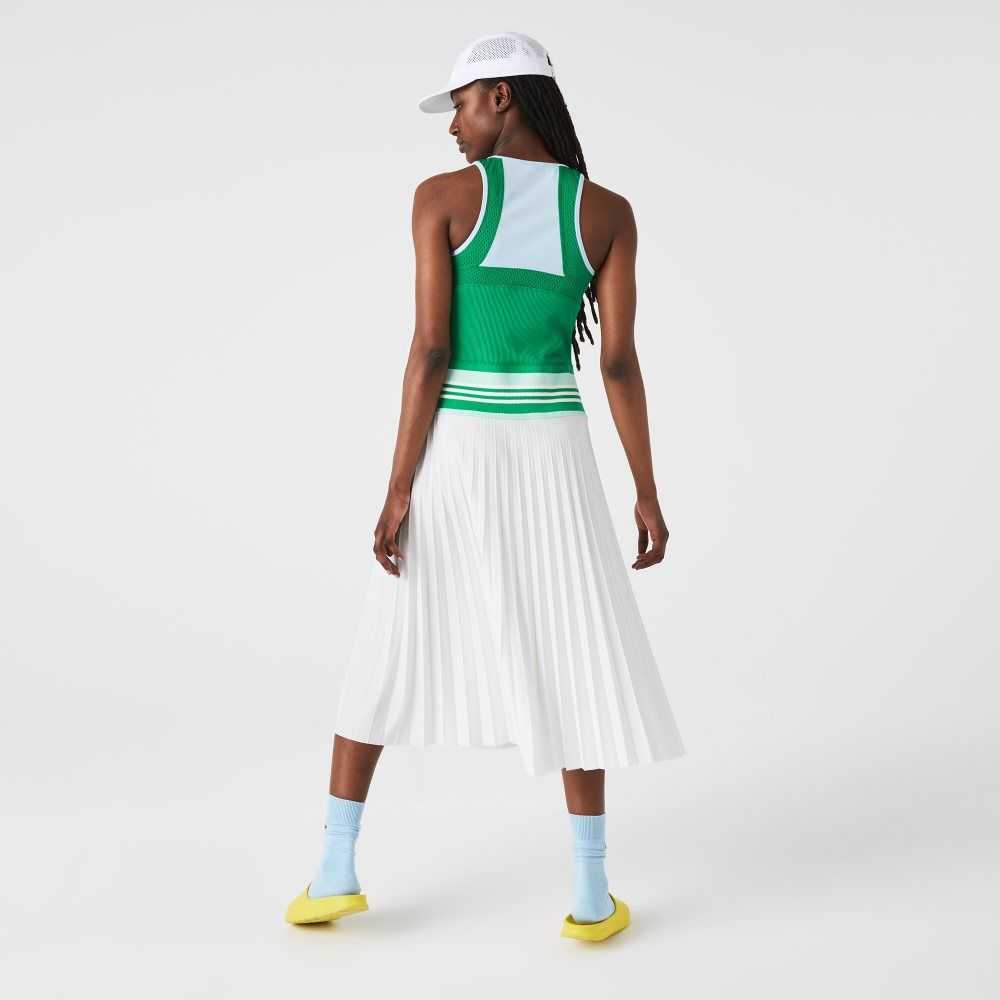 Blue / Green / White Lacoste Pleated Colorblock Tank Top Dress | FGBSUJ-943