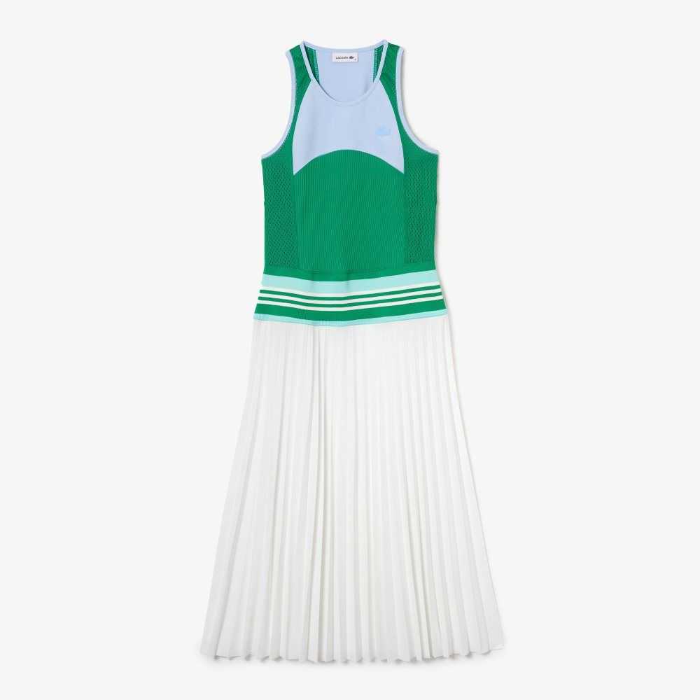 Blue / Green / White Lacoste Pleated Colorblock Tank Top Dress | FGBSUJ-943