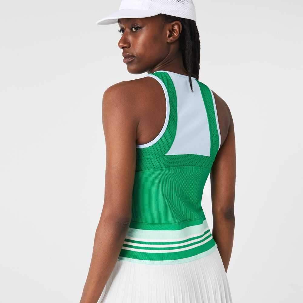 Blue / Green / White Lacoste Pleated Colorblock Tank Top Dress | FGBSUJ-943