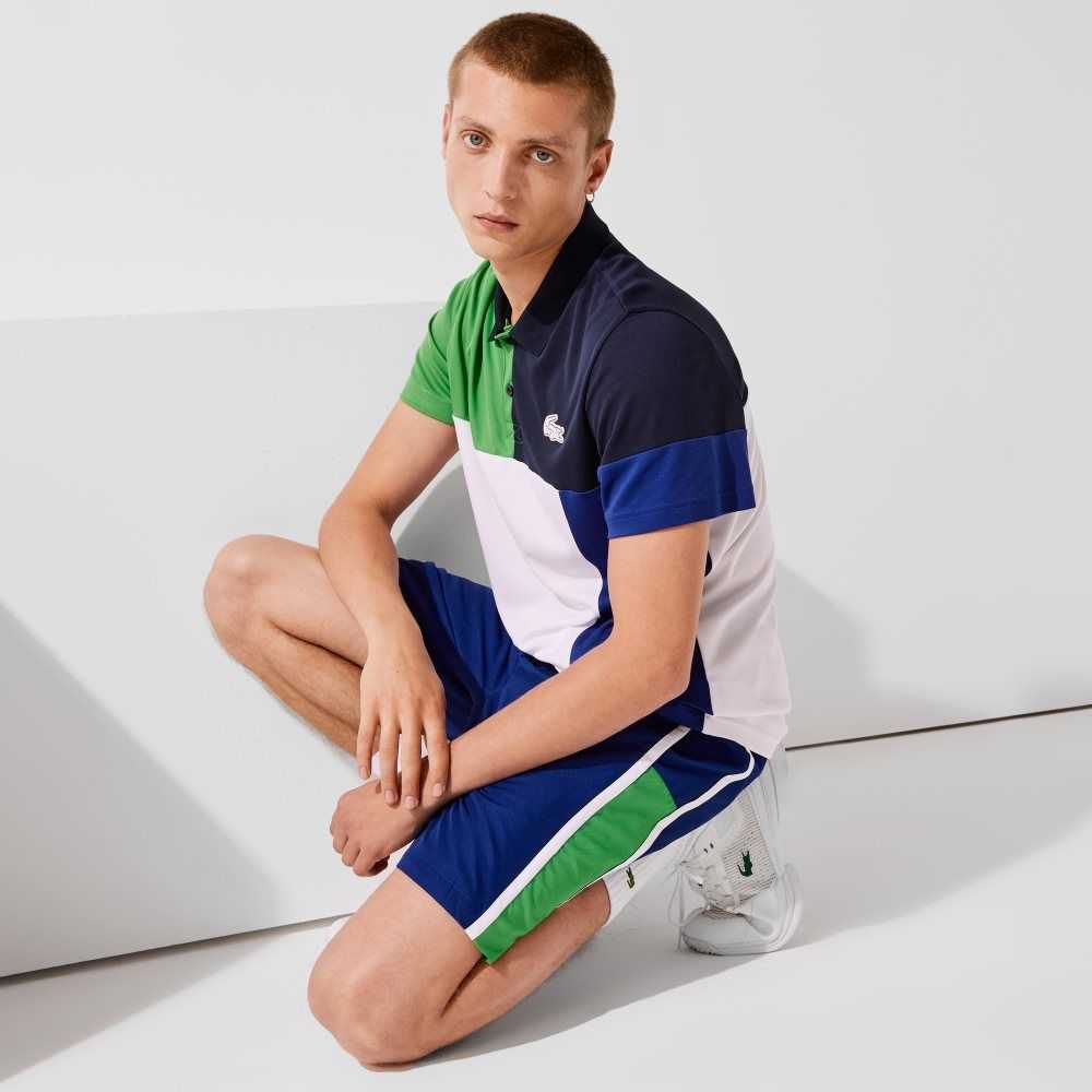 Blue / Green / White Lacoste SPORT Colorblock Panels Lightweight Shorts | WMQYFS-198