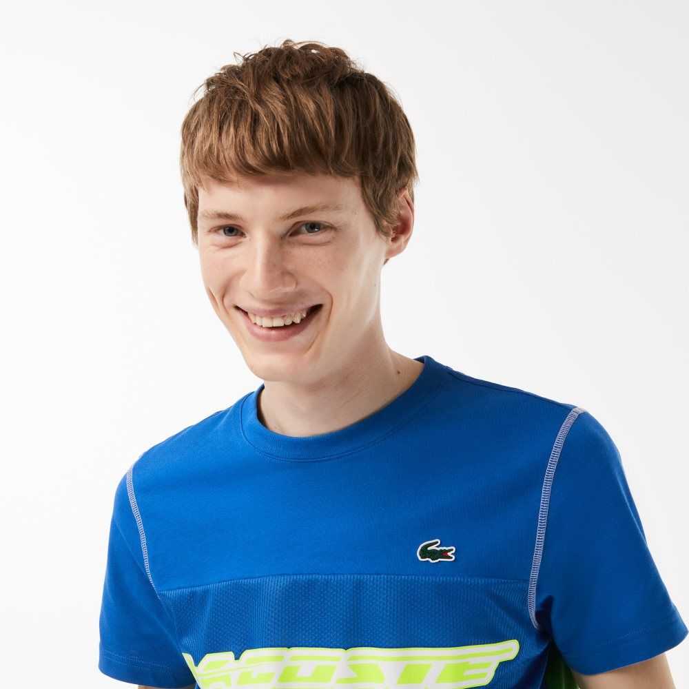 Blue / Green / White / Yellow Lacoste Tennis x Daniil Medvedev Jersey T-Shirt | GEKVAR-709