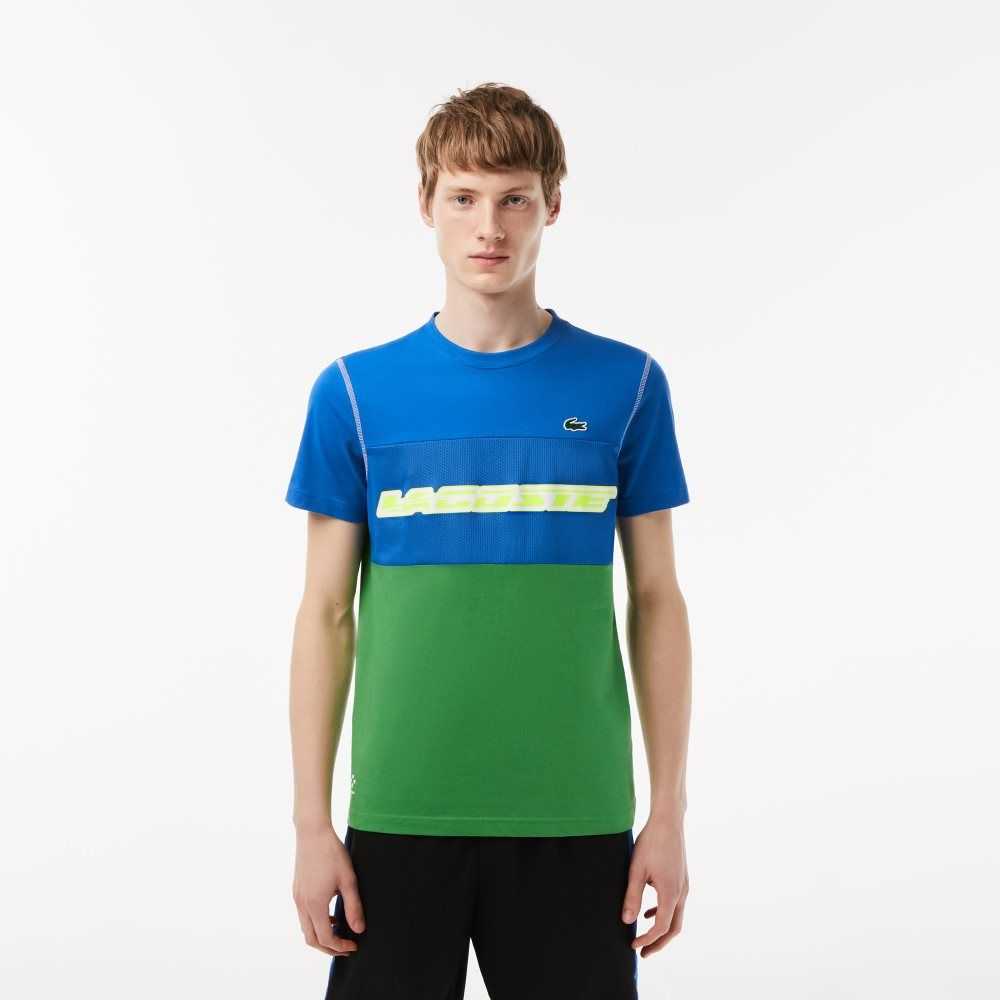 Blue / Green / White / Yellow Lacoste Tennis x Daniil Medvedev Jersey T-Shirt | GEKVAR-709