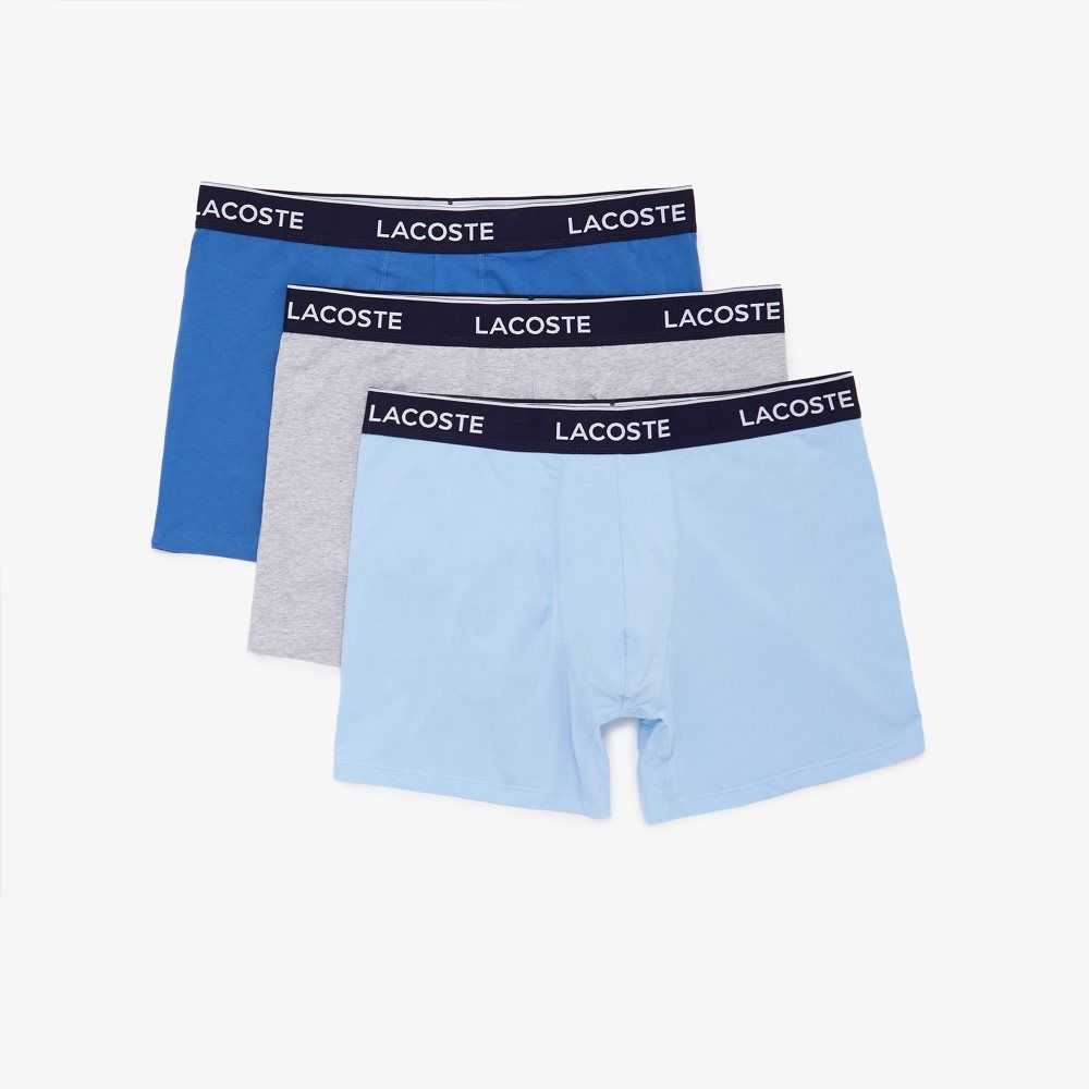 Blue / Grey Chine Lacoste Long Stretch Cotton Boxer Brief 3-Pack | KWMVBI-160