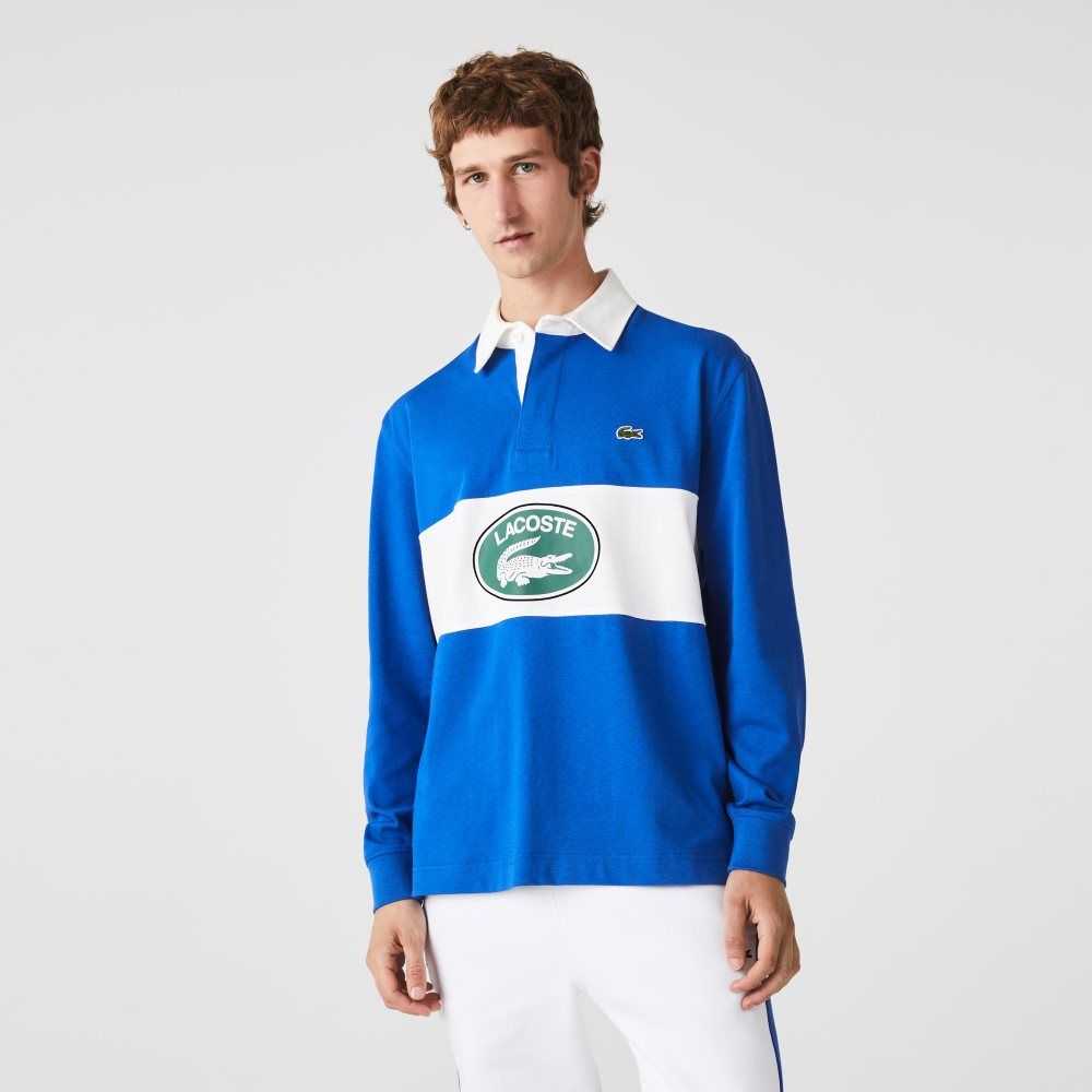 Blue Lacoste Branded Loose Fit Rugby Polo | BCQLUD-045