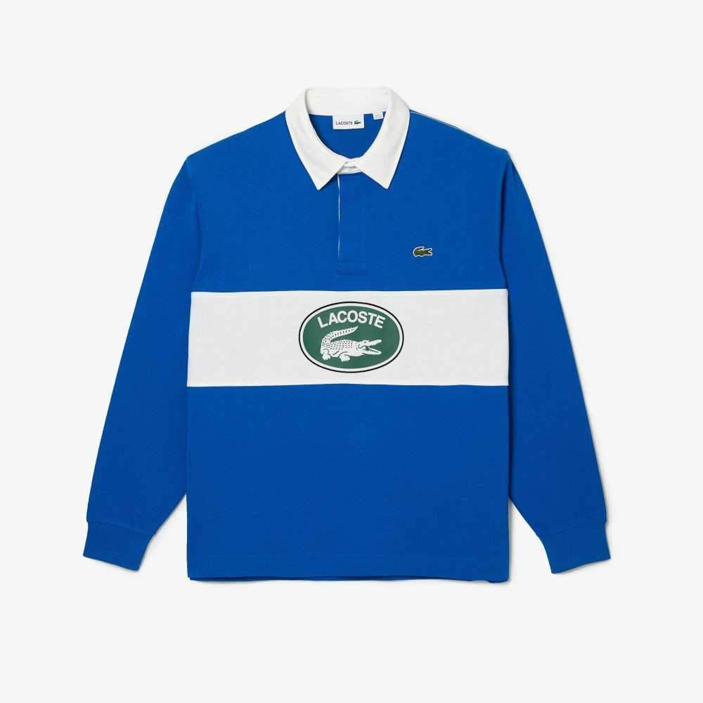 Blue Lacoste Branded Loose Fit Rugby Polo | BCQLUD-045