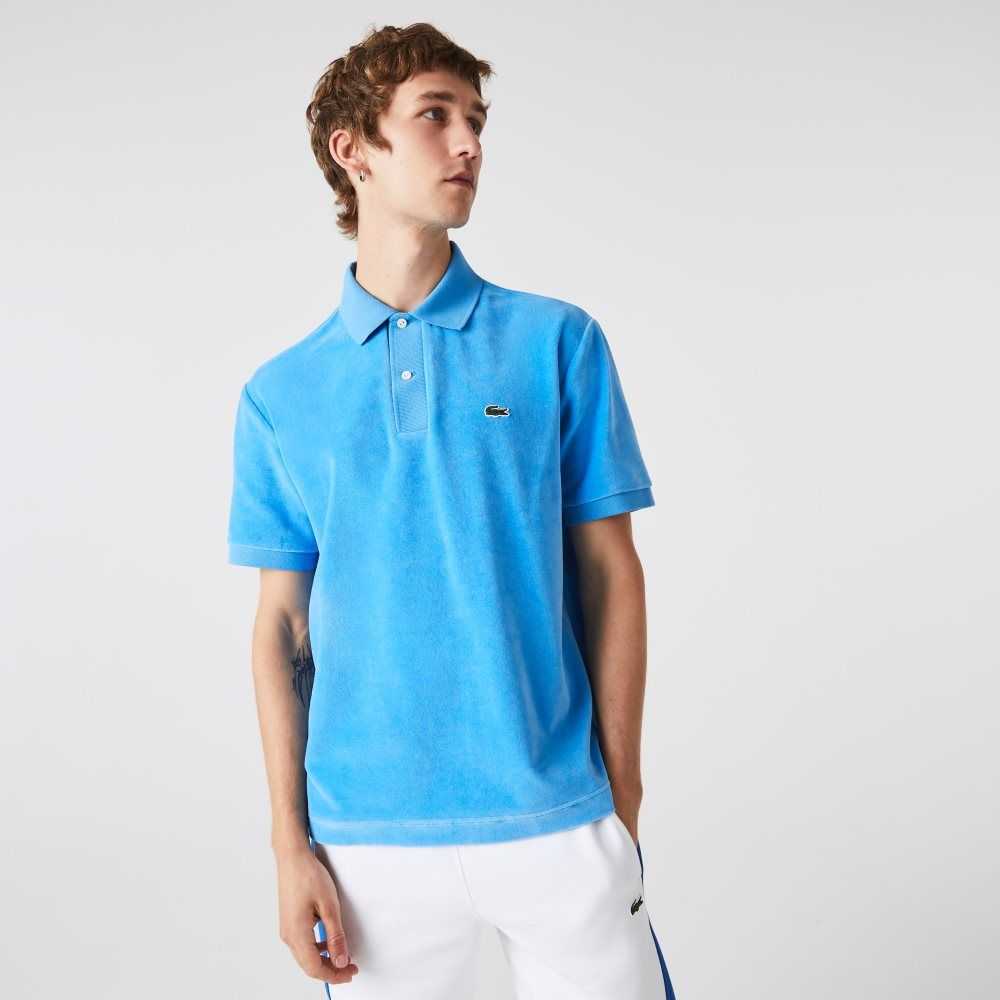 Blue Lacoste Classic Fit Cotton Velvet Polo | IGXHDK-027