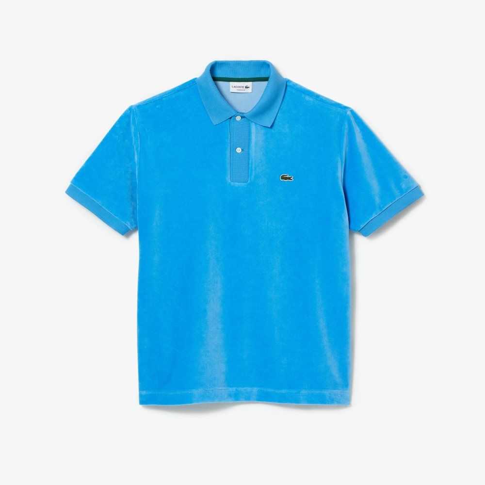 Blue Lacoste Classic Fit Cotton Velvet Polo | IGXHDK-027