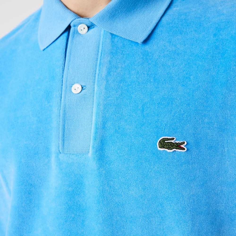 Blue Lacoste Classic Fit Cotton Velvet Polo | IGXHDK-027