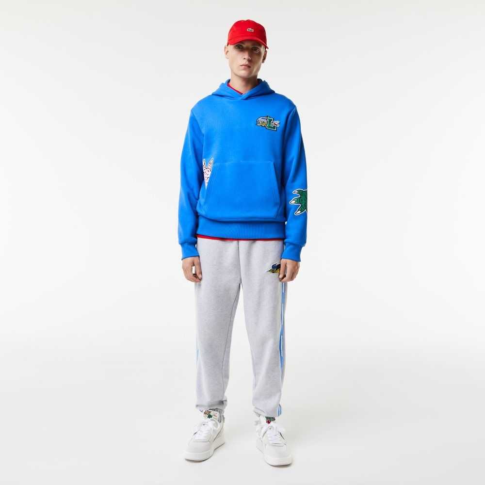 Blue Lacoste Comic Effect Print Hooded Sweatshirt | RSKDFX-503