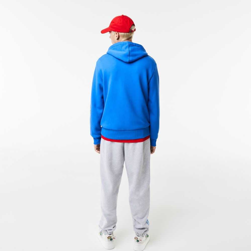 Blue Lacoste Comic Effect Print Hooded Sweatshirt | RSKDFX-503