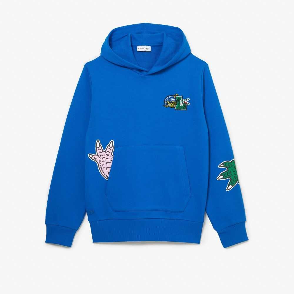 Blue Lacoste Comic Effect Print Hooded Sweatshirt | RSKDFX-503