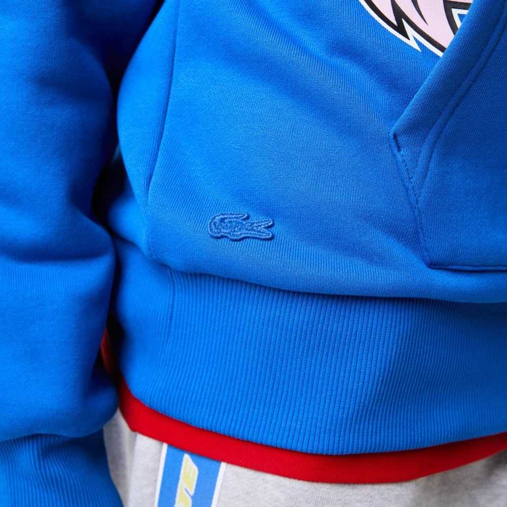 Blue Lacoste Comic Effect Print Hooded Sweatshirt | RSKDFX-503