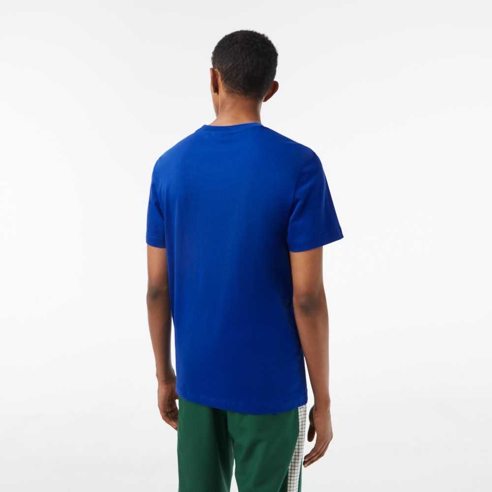 Blue Lacoste Cotton Jersey Print T-Shirt | IFUAZH-782