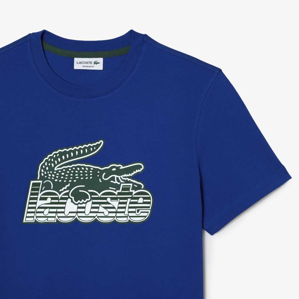 Blue Lacoste Cotton Jersey Print T-Shirt | IFUAZH-782