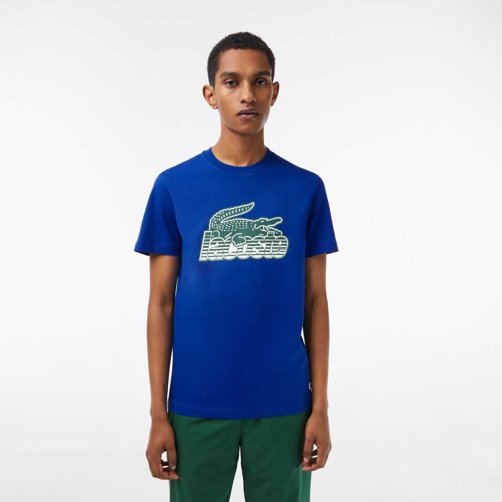 Blue Lacoste Cotton Jersey Print T-Shirt | IFUAZH-782