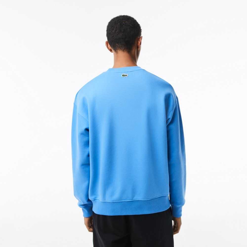 Blue Lacoste Crew Neck Loose Fit Croc Print Sweatshirt | DAUOBJ-912