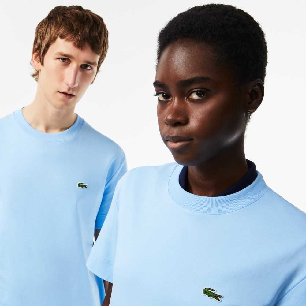 Blue Lacoste Crew Neck Organic Cotton T-Shirt | UHLVKZ-835