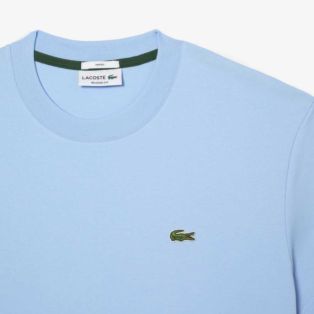 Blue Lacoste Crew Neck Organic Cotton T-Shirt | UHLVKZ-835