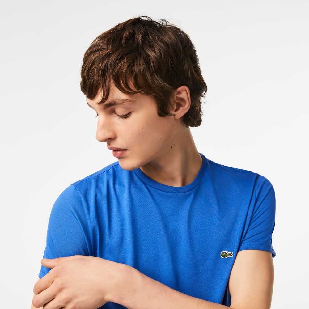 Blue Lacoste Crew Neck Pima Cotton Jersey T-Shirt | TMDLKZ-354