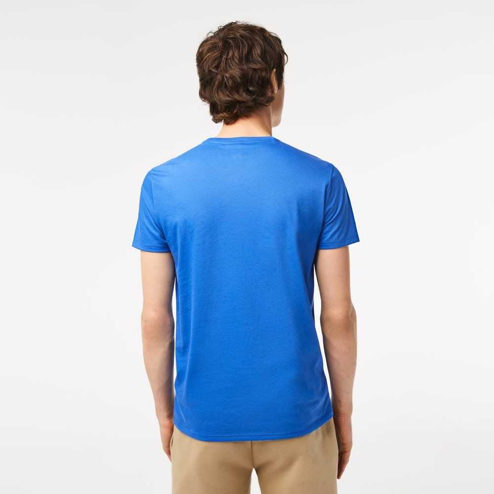 Blue Lacoste Crew Neck Pima Cotton Jersey T-Shirt | TMDLKZ-354