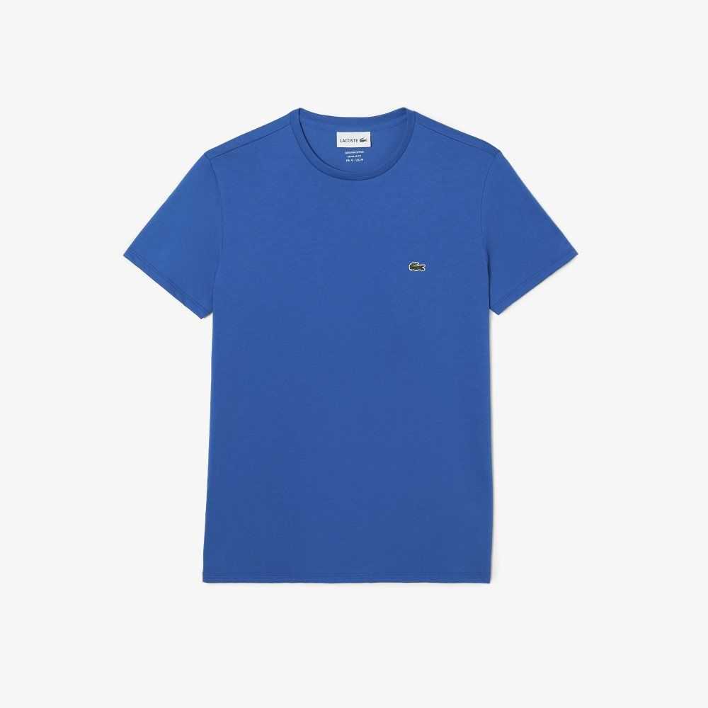 Blue Lacoste Crew Neck Pima Cotton Jersey T-Shirt | TMDLKZ-354