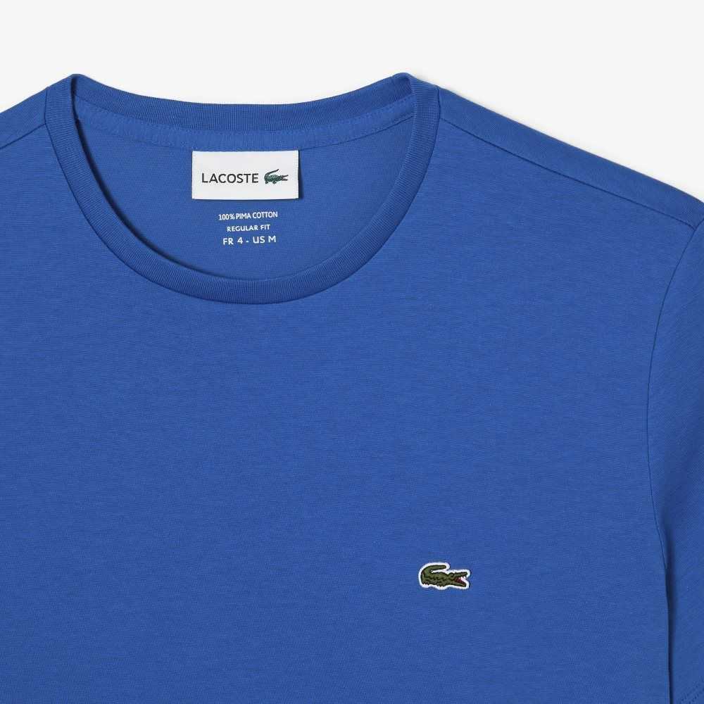 Blue Lacoste Crew Neck Pima Cotton Jersey T-Shirt | TMDLKZ-354