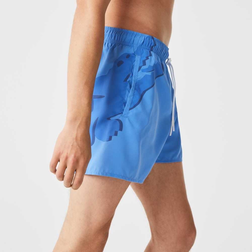 Blue Lacoste Crocodile Built-In Mesh Boxer Swimming Trunks | KYRJVL-246