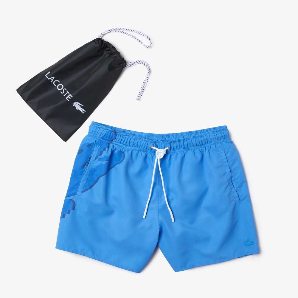 Blue Lacoste Crocodile Built-In Mesh Boxer Swimming Trunks | KYRJVL-246