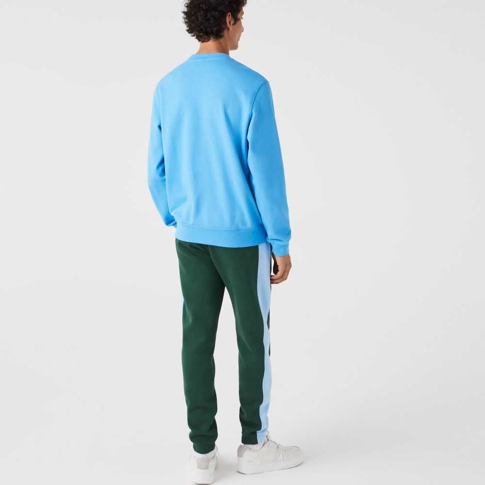 Blue Lacoste Crocodile Print Crew Neck Sweatshirt | AHLCRE-380