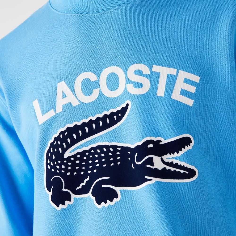 Blue Lacoste Crocodile Print Crew Neck Sweatshirt | AHLCRE-380