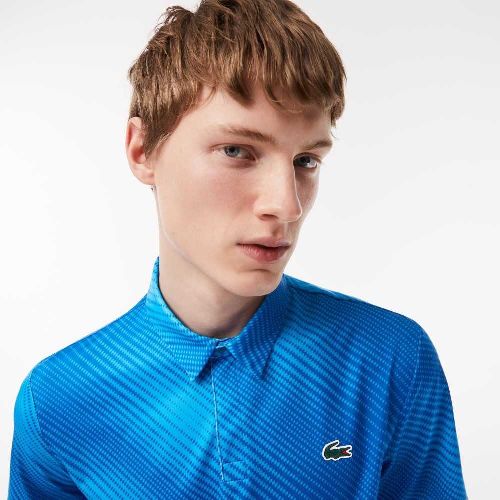 Blue Lacoste Golf Printed Recycled Polyester Polo | MHPXLD-324