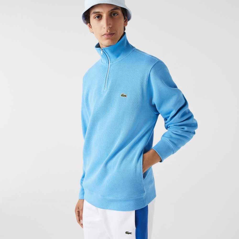 Blue Lacoste Half Zip Cotton Sweatshirt | RZHOXV-834