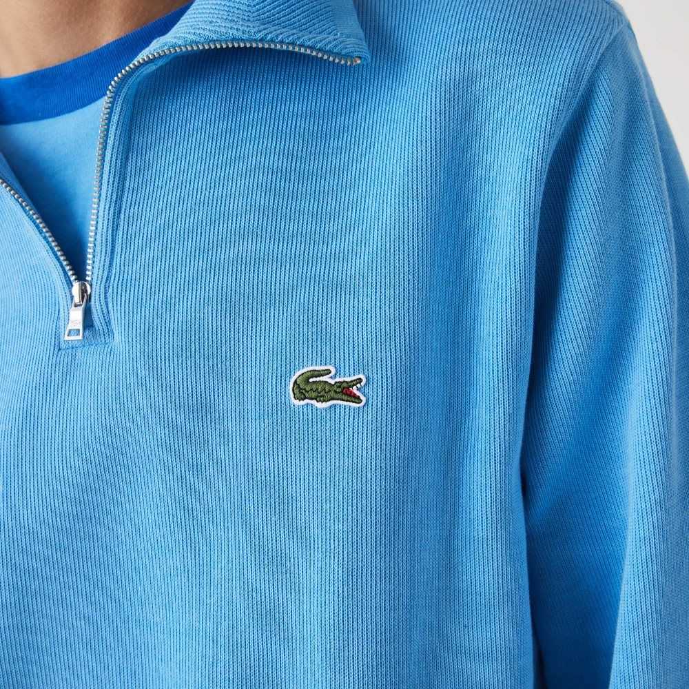 Blue Lacoste Half Zip Cotton Sweatshirt | RZHOXV-834