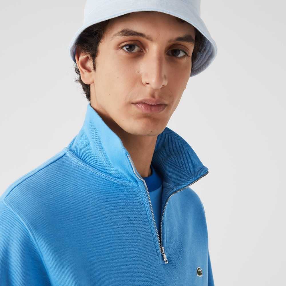 Blue Lacoste Half Zip Cotton Sweatshirt | RZHOXV-834