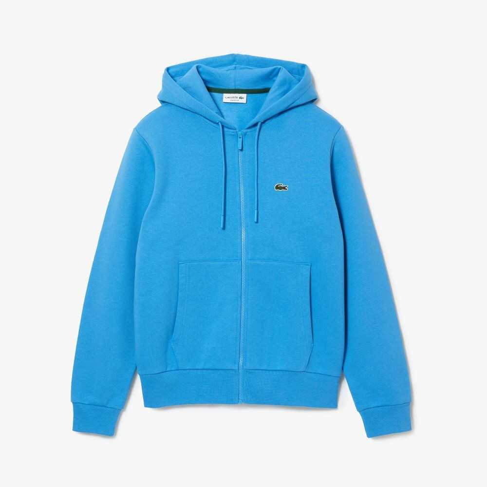 Blue Lacoste Kangaroo Pocket Fleece Zipped Sweatshirt | ESCJDV-689