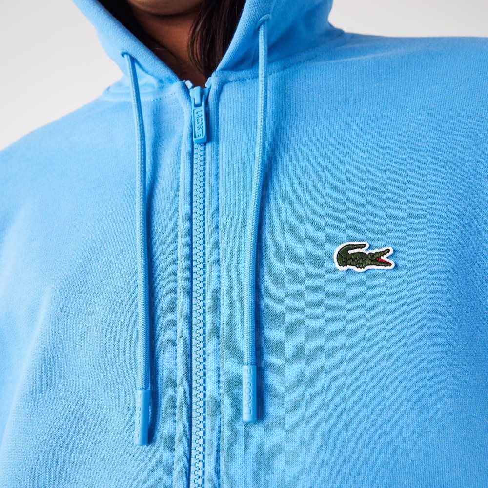 Blue Lacoste Kangaroo Pocket Fleece Zipped Sweatshirt | ESCJDV-689