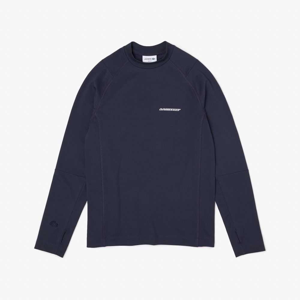 Blue Lacoste Long Sleeve Organic Cotton Slim Fit T-Shirt | CLQSFD-206