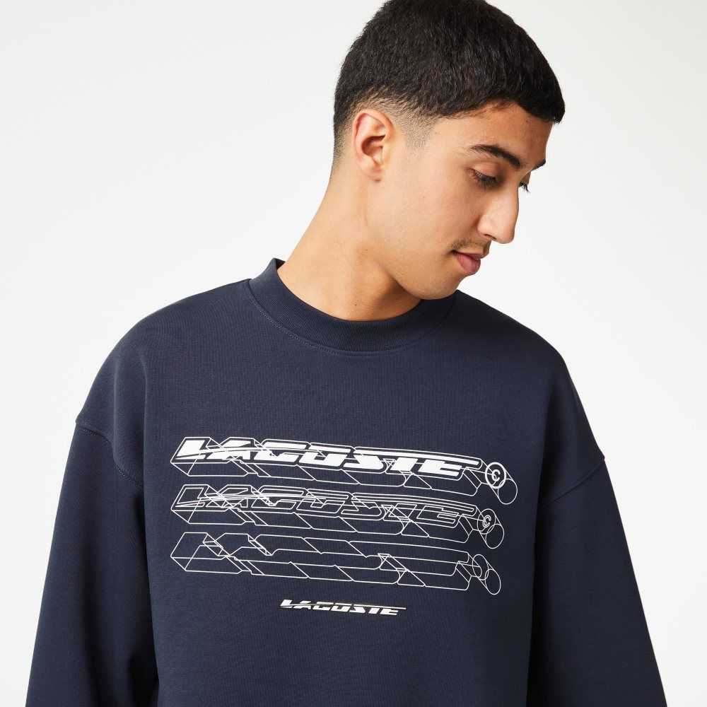 Blue Lacoste Loose Fit Branded Sweatshirt | LHPVFX-971