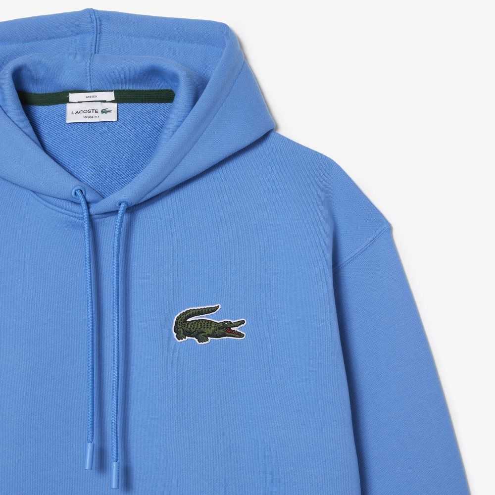 Blue Lacoste Loose Fit Hooded Organic Cotton Sweatshirt | QFROMS-758