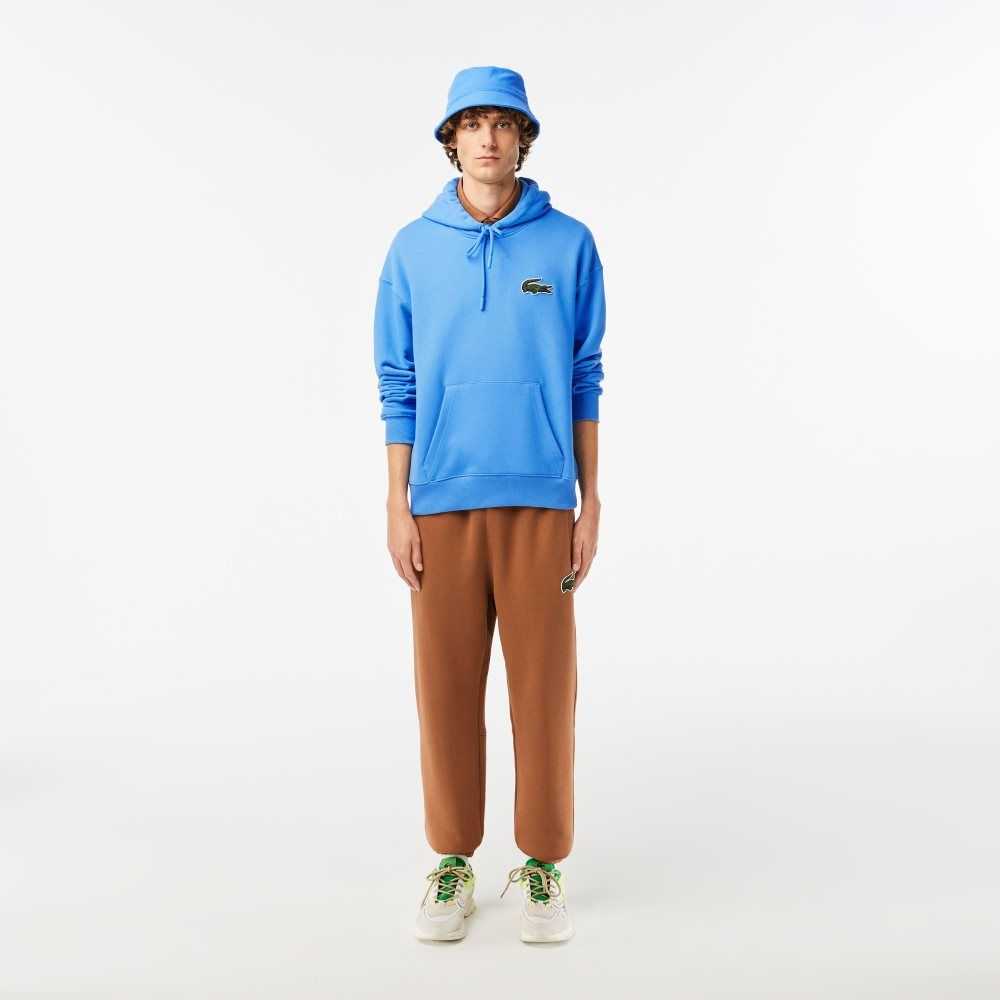 Blue Lacoste Loose Fit Hooded Organic Cotton Sweatshirt | QFROMS-758