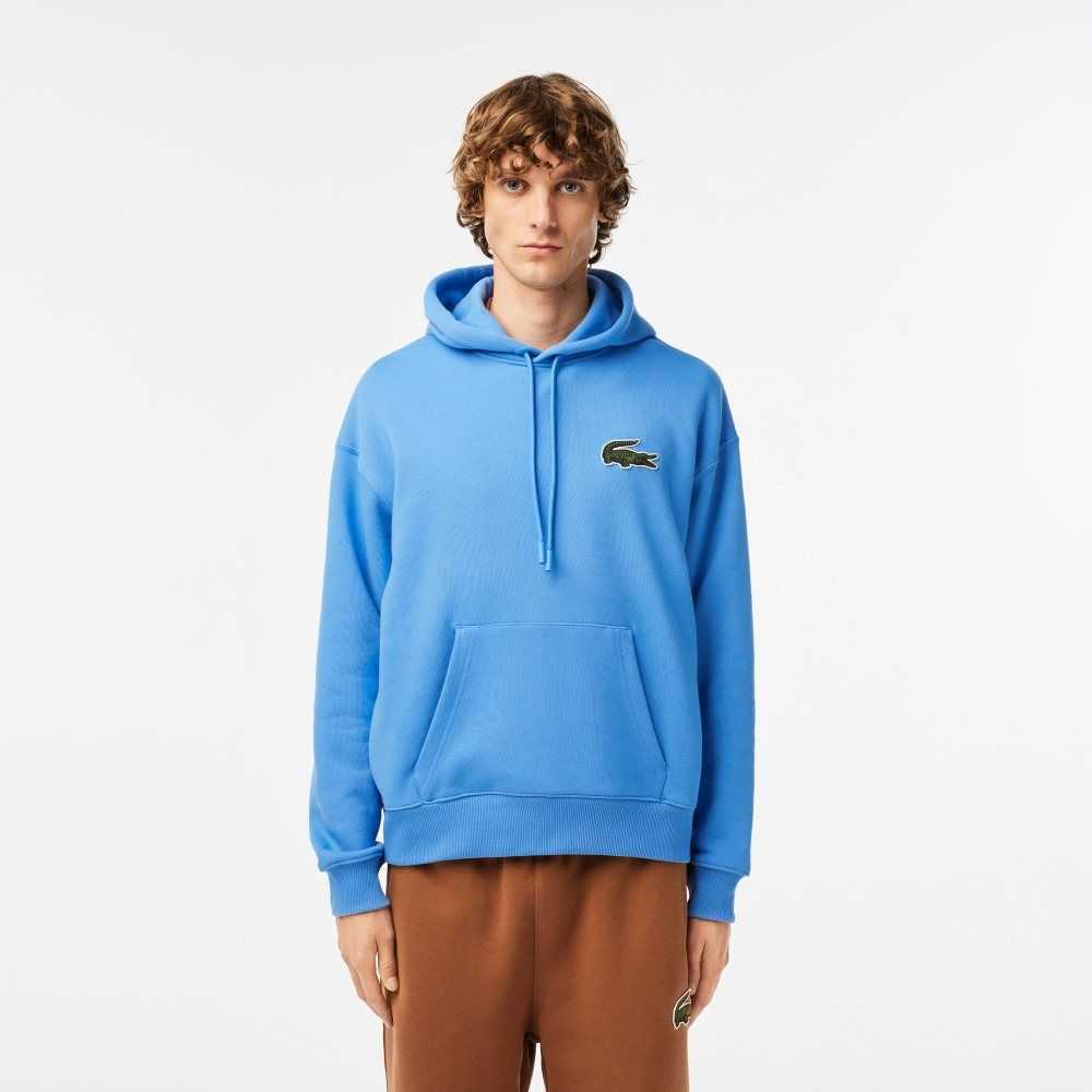 Blue Lacoste Loose Fit Hooded Organic Cotton Sweatshirt | QFROMS-758