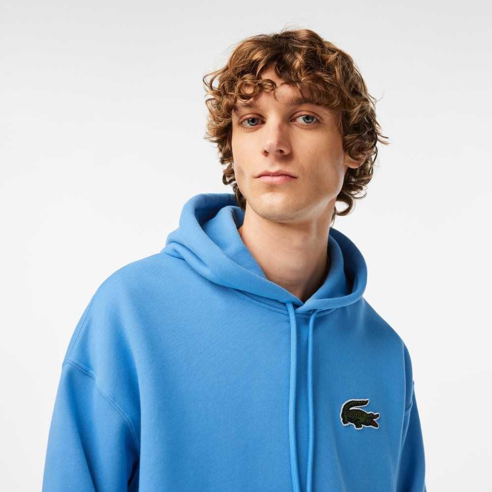 Blue Lacoste Loose Fit Hooded Organic Cotton Sweatshirt | QFROMS-758