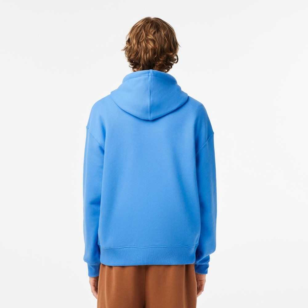 Blue Lacoste Loose Fit Hooded Organic Cotton Sweatshirt | QFROMS-758