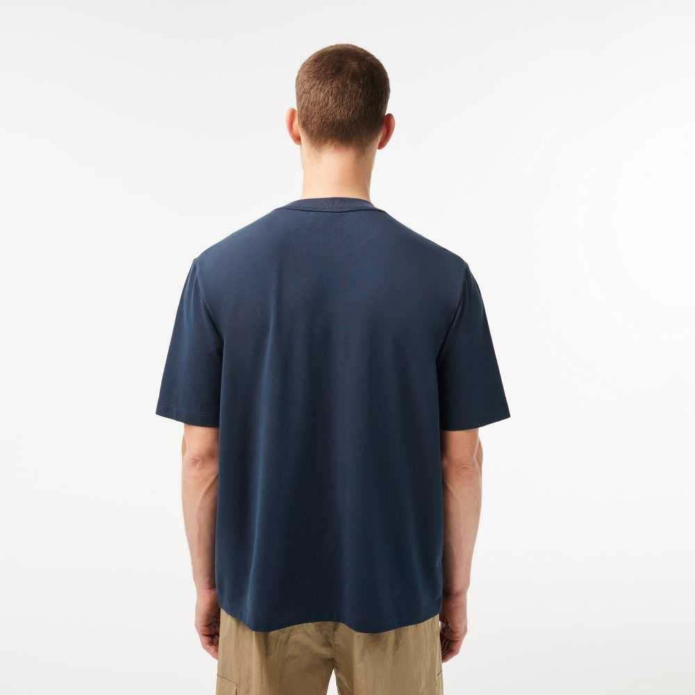 Blue Lacoste Loose Fit Organic Cotton Pique T-Shirt | ZJKMEQ-095